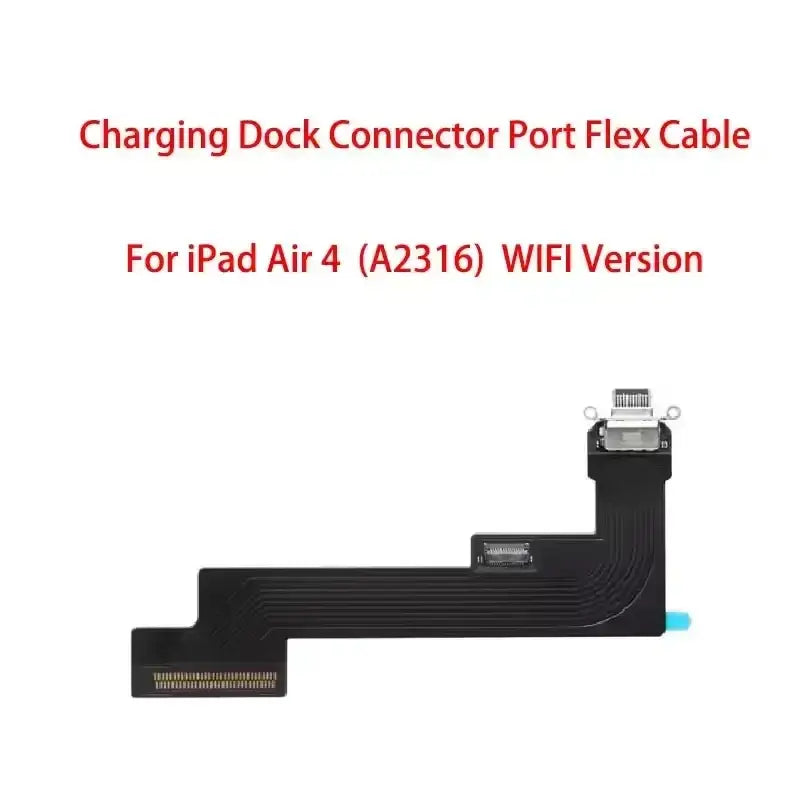 Black flex cable with silver usb-c charging port and gold-plated contacts for ipad air 4 a2316 wifi version