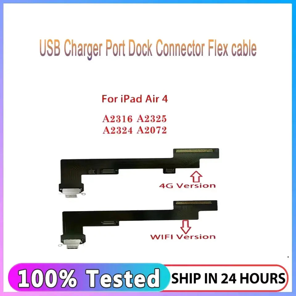 Black flex cable for ipad air 4 with usb charger port dock connector in 4g and wifi versions for china post protection time