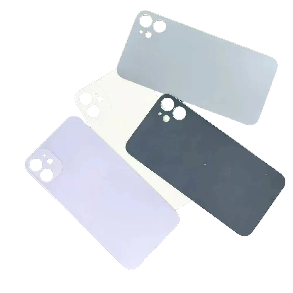 Transparent back glass panels for iphone 12 replacement rear battery door with camera lens in white light purple and black