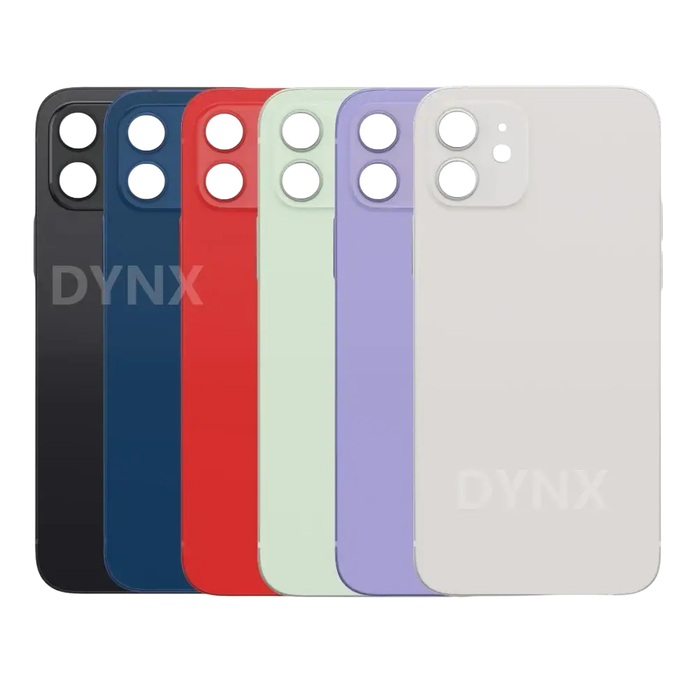 Back side of a sleek matte-finish iphone 12 glass battery cover replacement available in six vibrant colors
