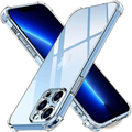IPhone 13 Pro clear shockproof silicone case showing back with transparent glossy finish and reinforced edges