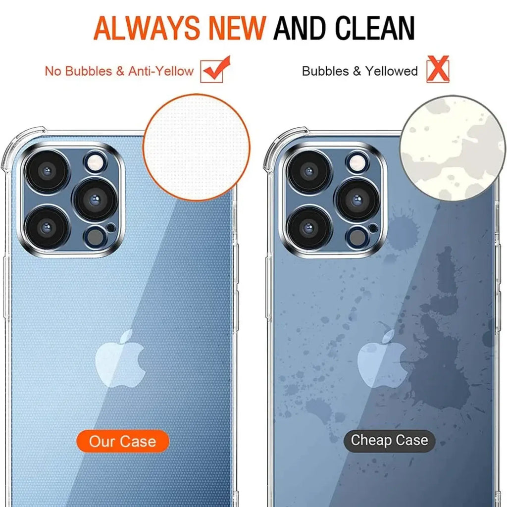 Iphone 13 pro clear shockproof silicone case back side with clear blue tint and subtle textured finish