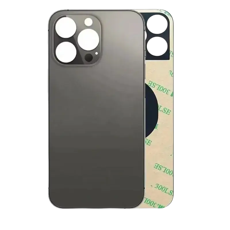 Dark gray iphone 13 pro replacement back glass cover showing triple-lens camera module for pro max models