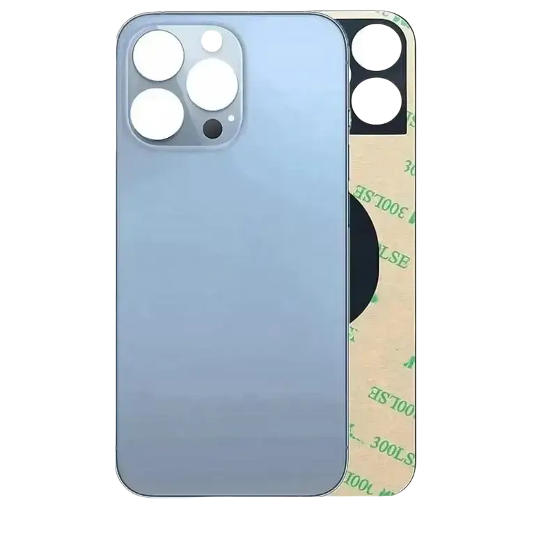 Light blue iphone 13 pro back panel with glossy glass cover and triple-camera for pro replacement use