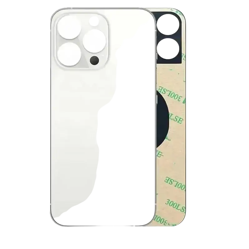 Iphone 13 pro replacement back glass cover in transparent white with precise camera cutouts for pro max models