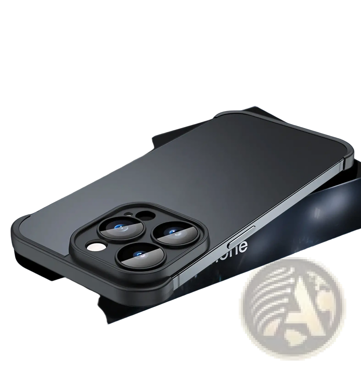 Black matte tpu iphone 13 pro case with lens film showing back side and triple-lens camera precise fit