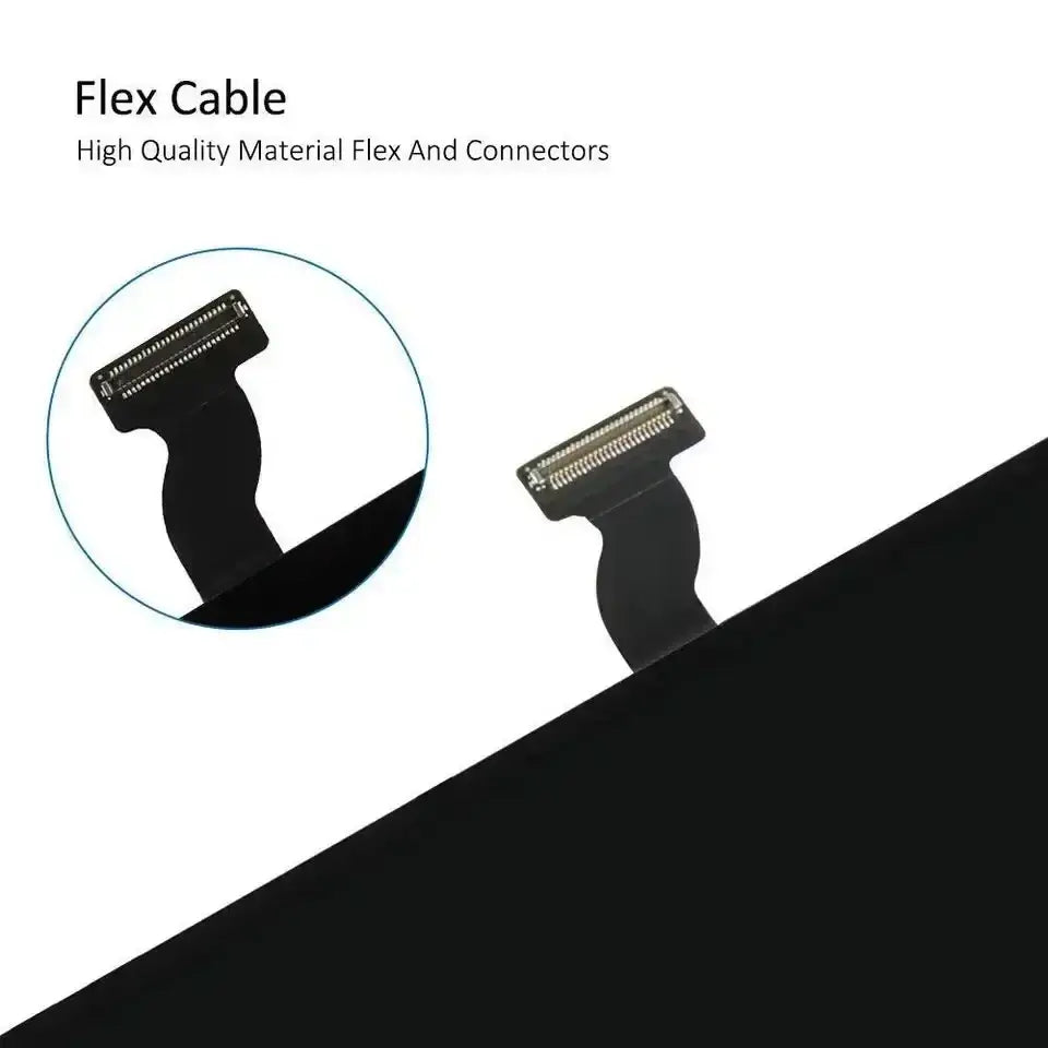 Black flex cable with metallic connectors on the back side of iphone 14 pro max original lcd screen assembly