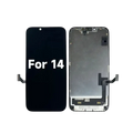Black iphone 14 pro max original lcd screen assembly showing front display and rear frame with connectors visible