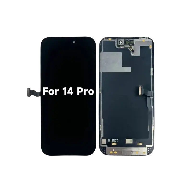 Black iphone 14 pro max original lcd screen assembly showing front display and back connectors compatible brand pro max