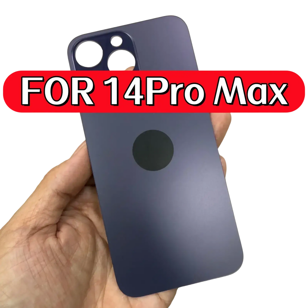 Matte blue back panel of iphone 14 pro max highlighting its white matte glass back cover design