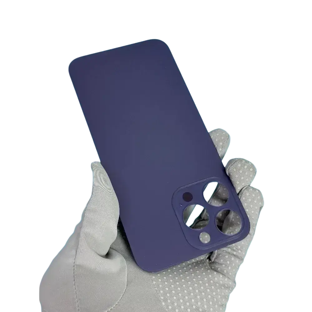 Back side of iphone 14 pro max white matte glass back cover with sleek purple matte finish and camera cutout