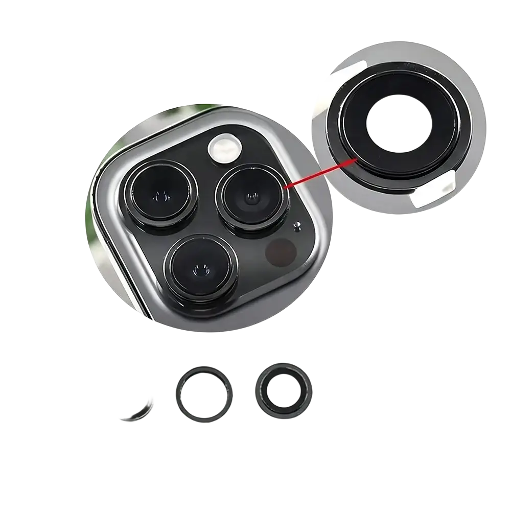 Black camera lens protector with silver metallic frame for iphone 14 series featuring durable glass cover modname=ckeditor