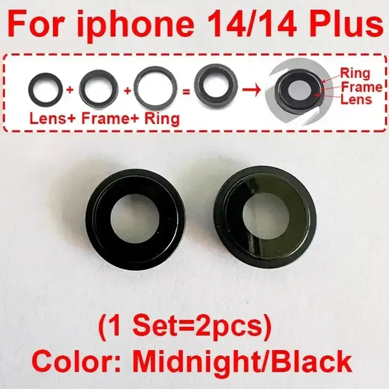 Black camera lens ring set for iphone 14 and 14 plus with glass cover and frame for enhanced protection modname=ckeditor