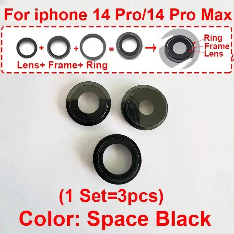 Black space camera lens ring set made of glass with frame for iphone 14 pro max back side modname=ckeditor