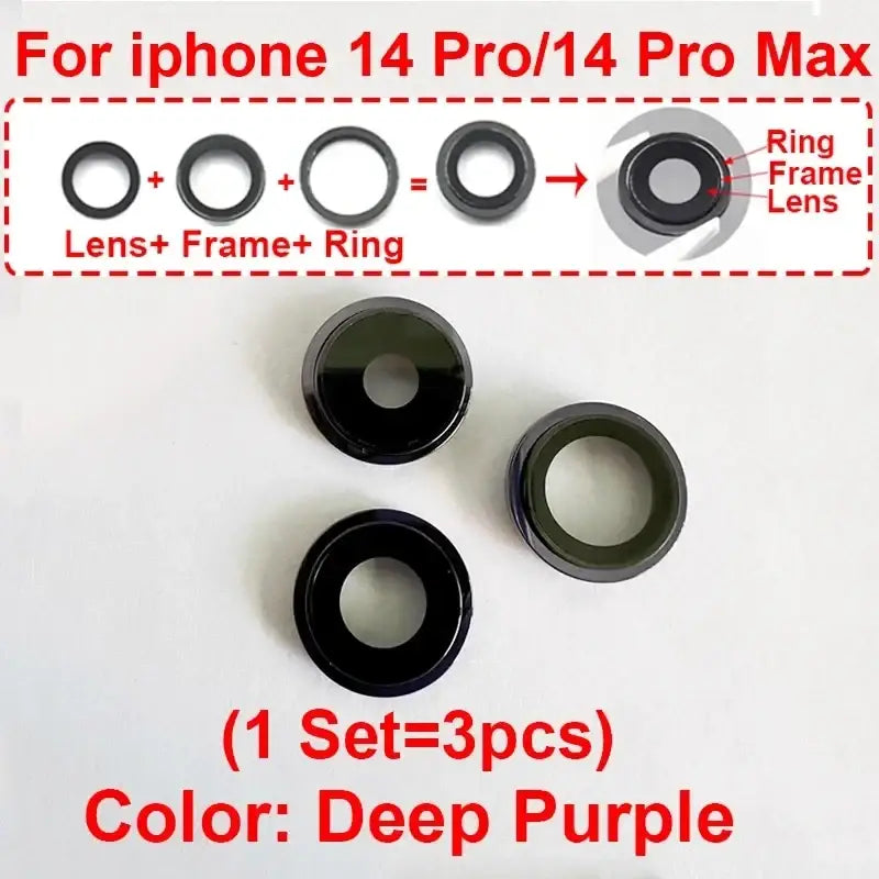 Deep purple glass camera lens cover with frame and ring set for iphone 14 pro and pro max modname=ckeditor