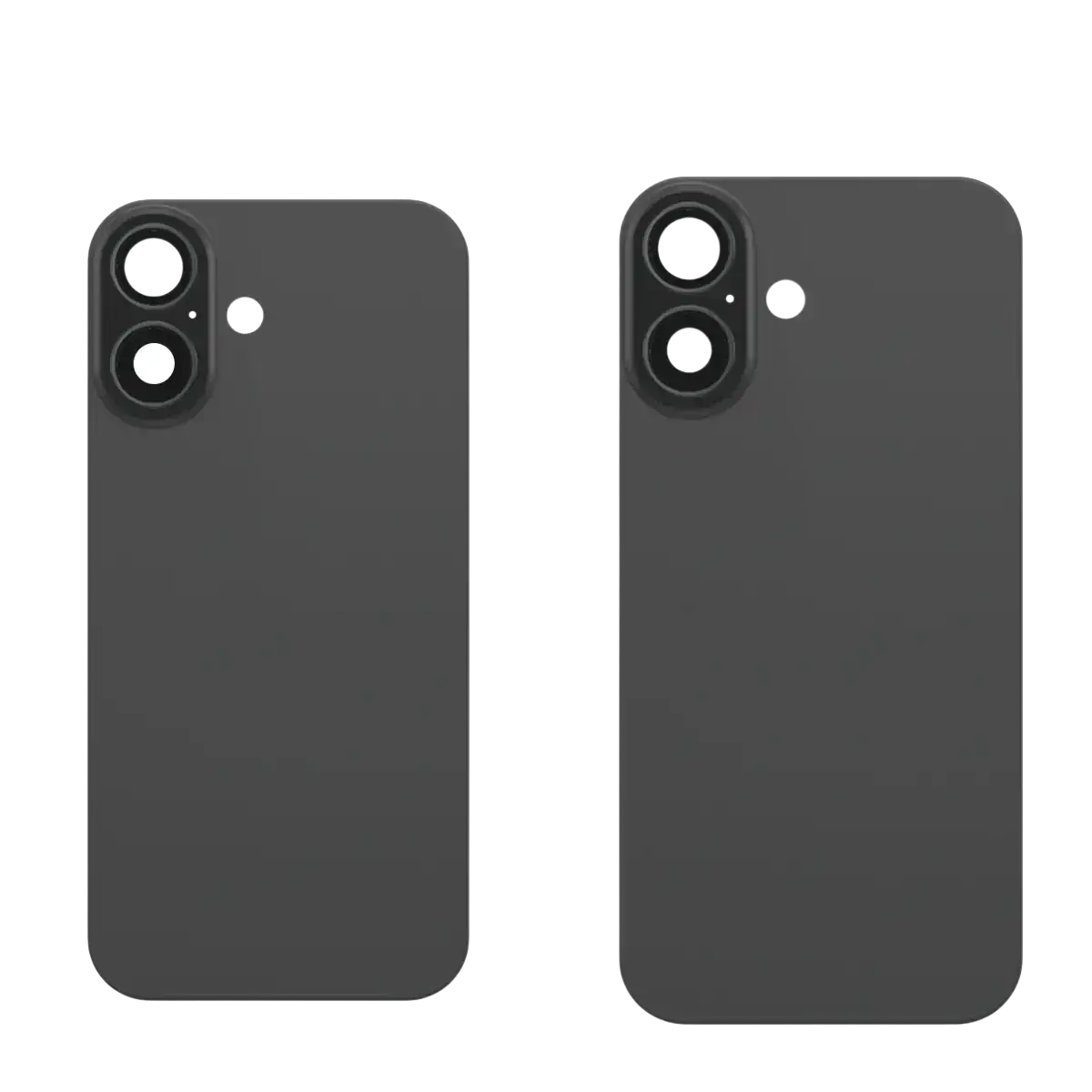 Dark gray iphone 16 plus replacement back cover glass showing dual-camera module with minimalistic design and no shipping fee