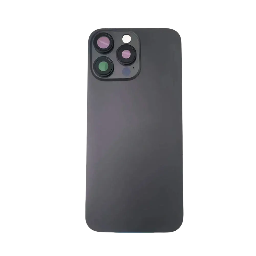 Black matte-finish iphone 16 pro max replacement back glass with triple camera lens module for easy installation