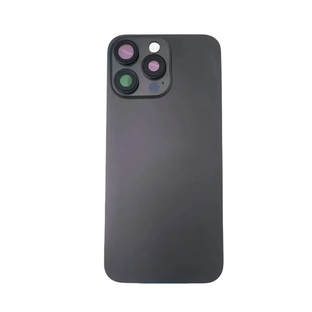 Black matte-finish iphone 16 pro max replacement back glass with triple camera lens module for broken glass repair