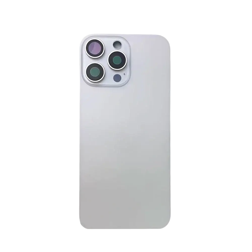 Silver iphone 16 pro max replacement back glass with triple camera lens for easy installation on the back panel