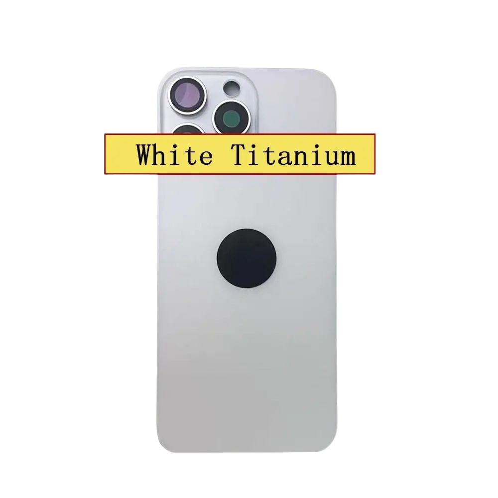 White titanium back glass for iphone 16 pro max replacement with camera lens and easy installation, back side shown
