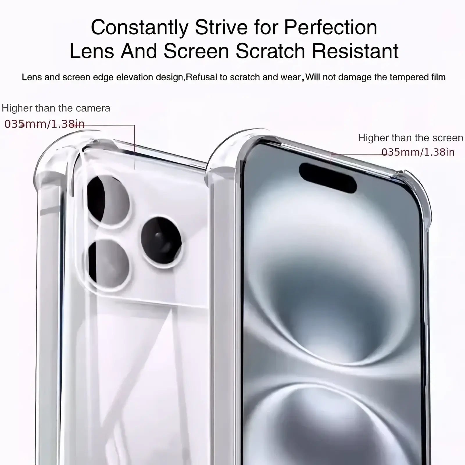 Back side of an iphone 17 pro max ultra thin clear tpu case with raised edges and precise camera cutouts