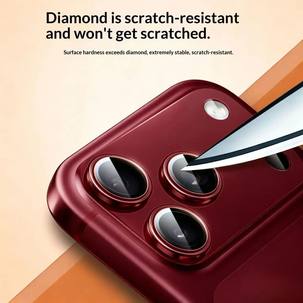 Red iphone 18 pro max with promax 18pro anti reflection diamond scratch-resistant lens protector on back camera module