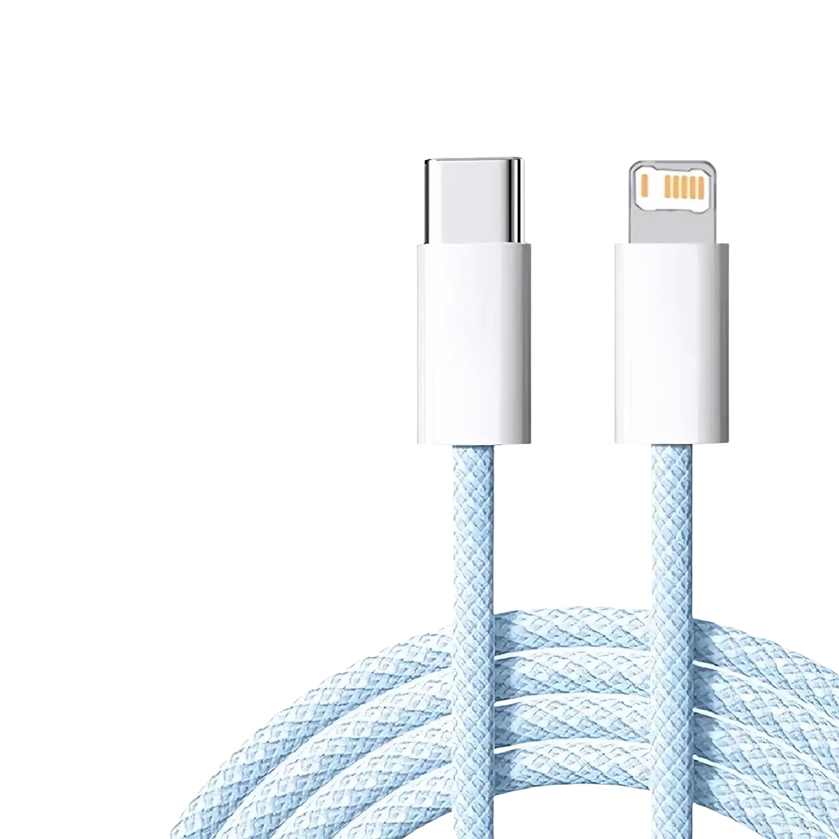 Light blue braided usb-c to lightning cable for iPhone 35w fast charging and durable use