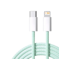 A mint green braided usb-c to lightning cable with white connectors designed for iphone 35w fast charging