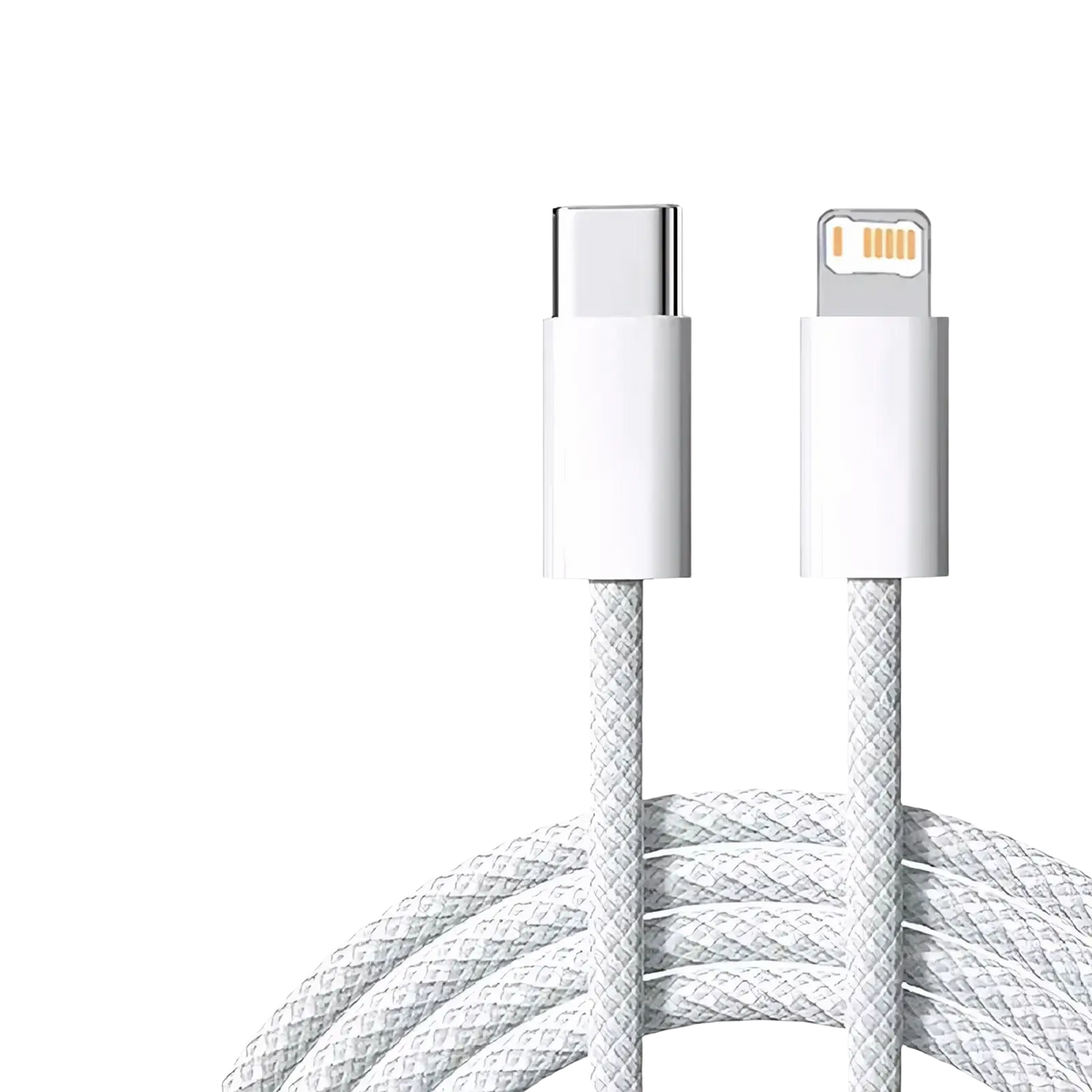 White braided usb-c to lightning cable for iphone 35w fast charging with durable nylon material