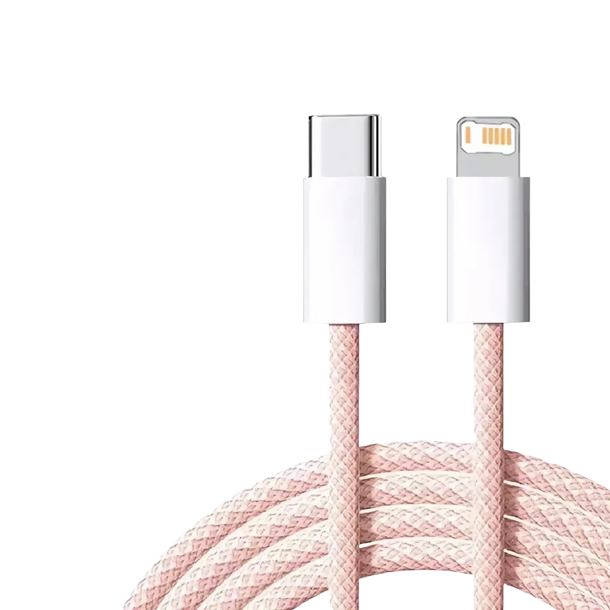 Pink braided usb-c to lightning cable for iphone fast charge with 35w power delivery durable design