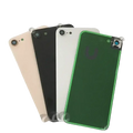 Four iphone 8 se2 se3 back glass housing covers in beige black white and green with glossy finish and camera lens frame
