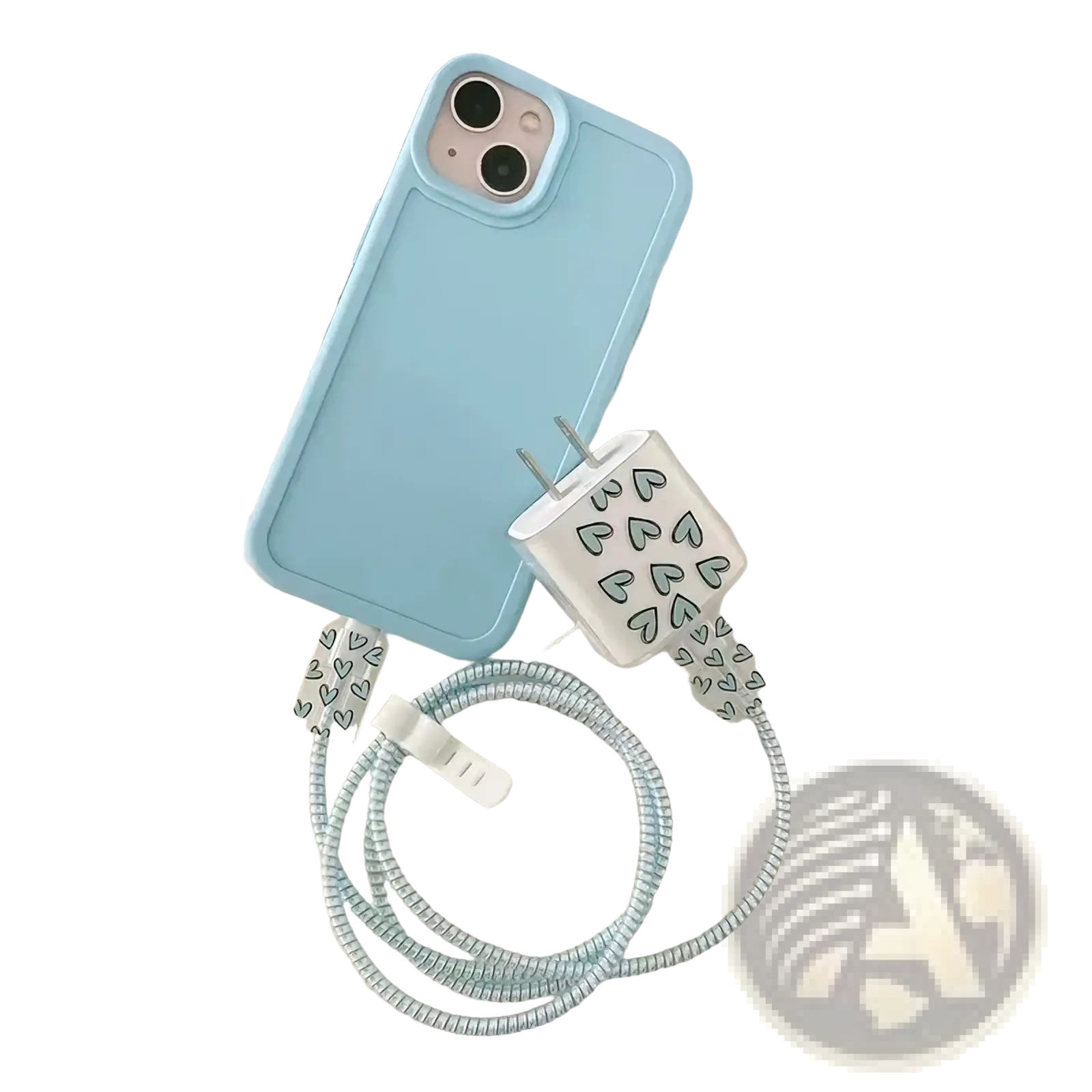 Light blue silicone iphone charger protector 4pack tpu wrap with heart-shaped cutouts for cable and charger