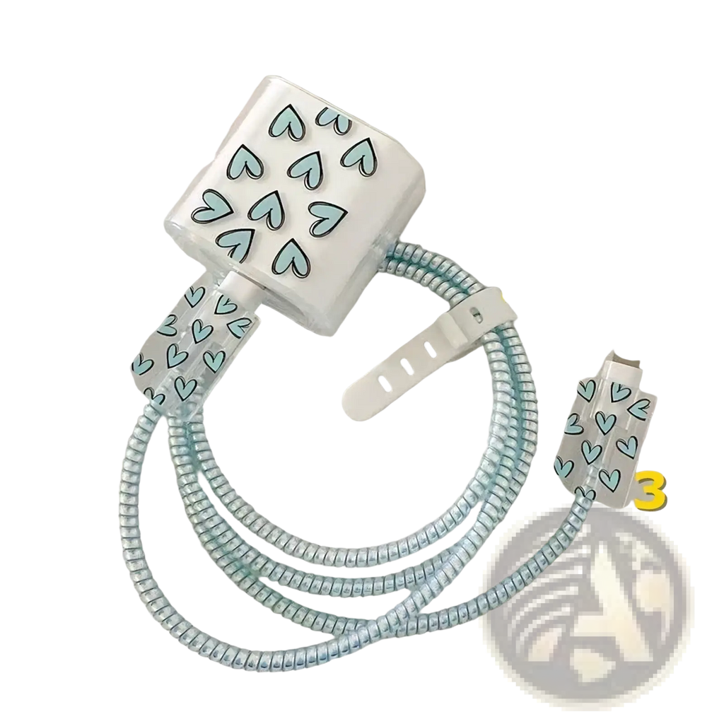 Iphone charger protector 4pack tpu wrap with white heart-patterned phone charger and cable set for protection and style