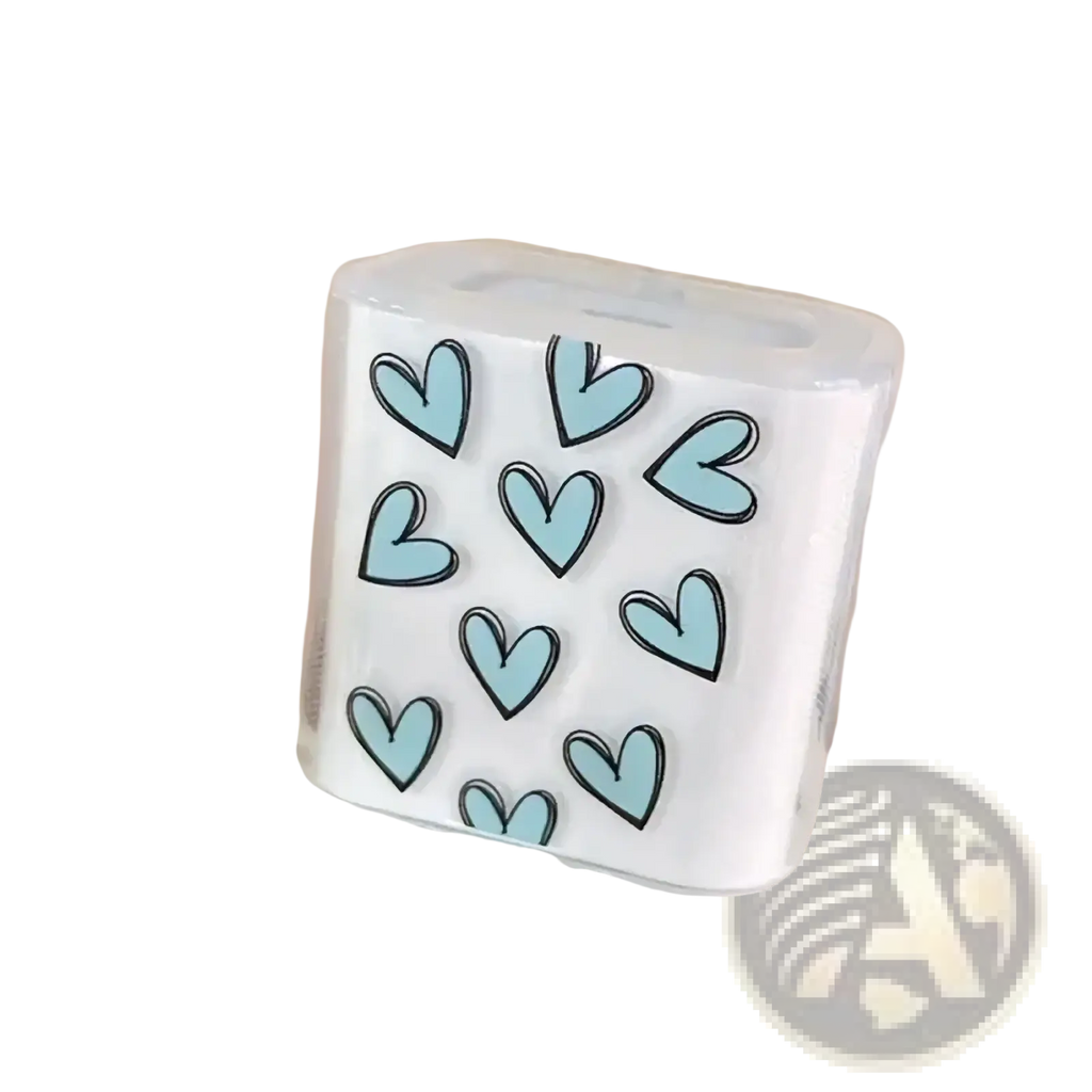 Iphone charger protector 4pack tpu wrap with a white translucent cover featuring light blue hearts outlined in black