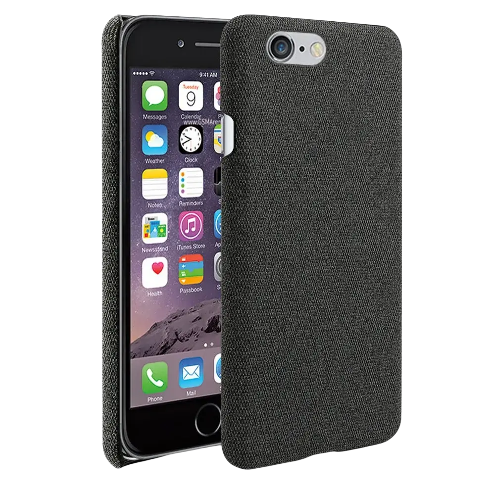 Black textured fabric hard case for iphone se 2016 showing back side slim gray cover for protection