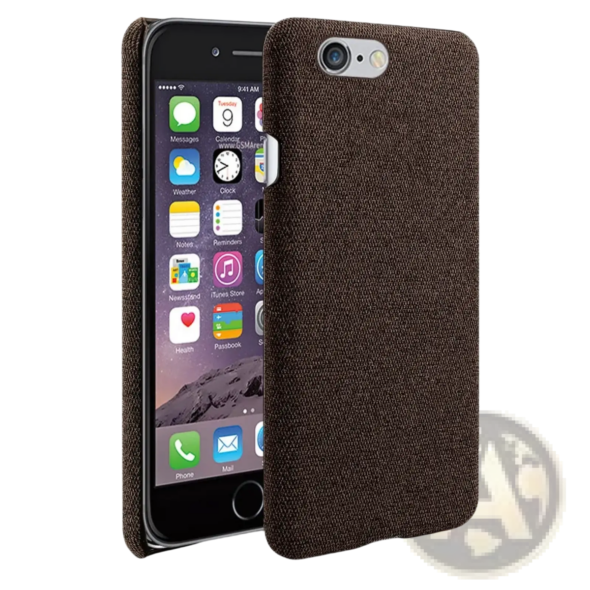 Brown textured back of iphone se 2016 fabric hard case with woven fabric-like finish and slim gray cover