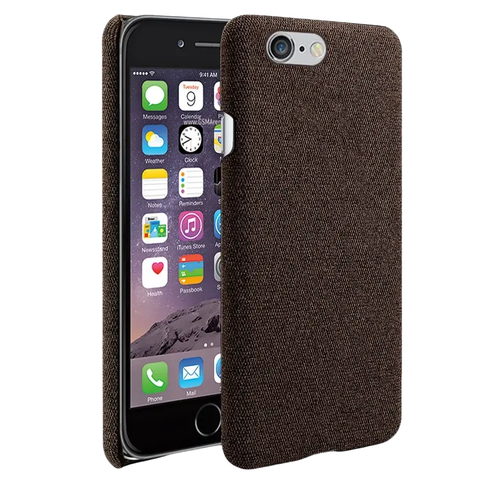 Brown textured back of iphone se 2016 fabric hard case with woven fabric-like finish and slim gray cover