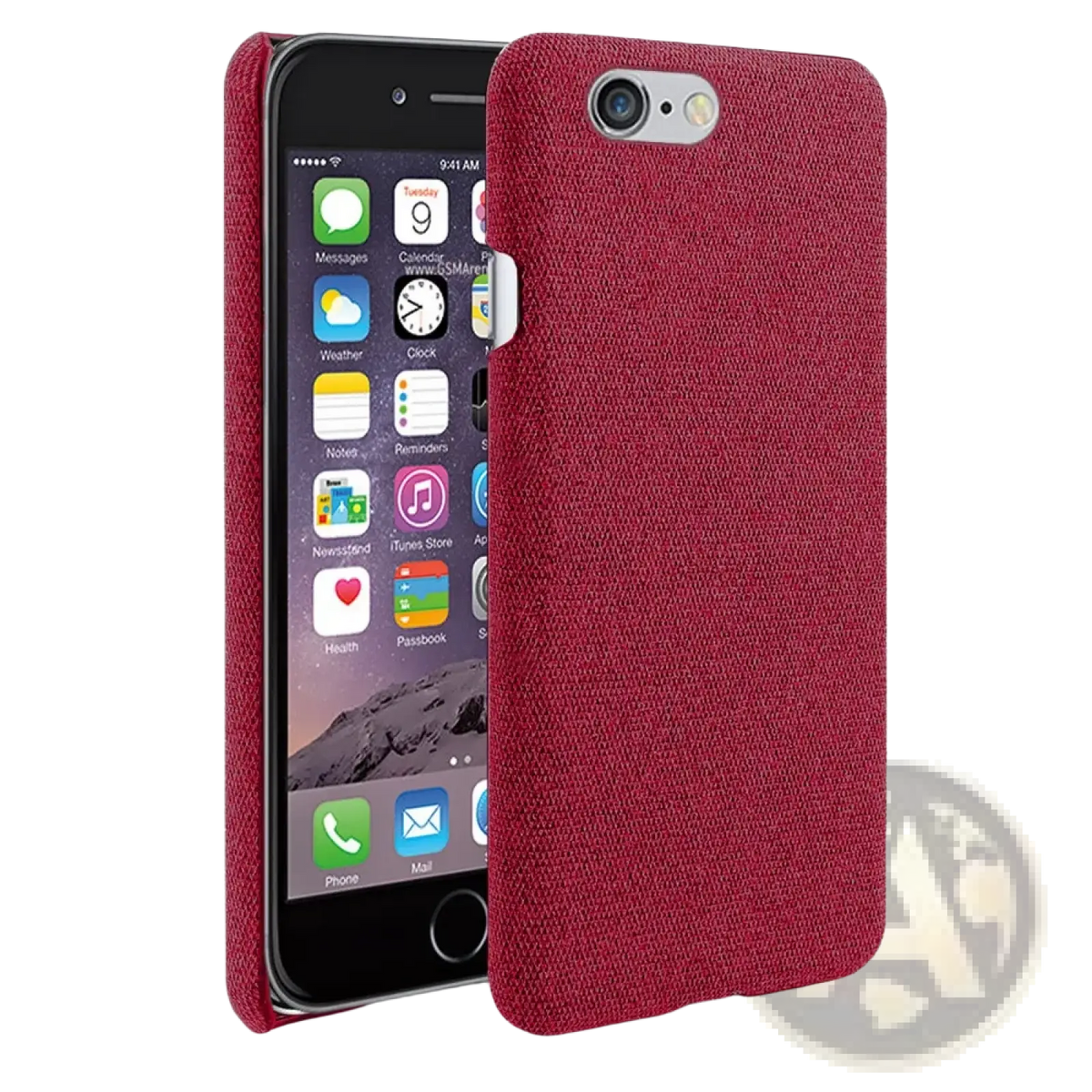 Red textured fabric hard case for iphone se 2016 showing the back side with a slim gray cover design