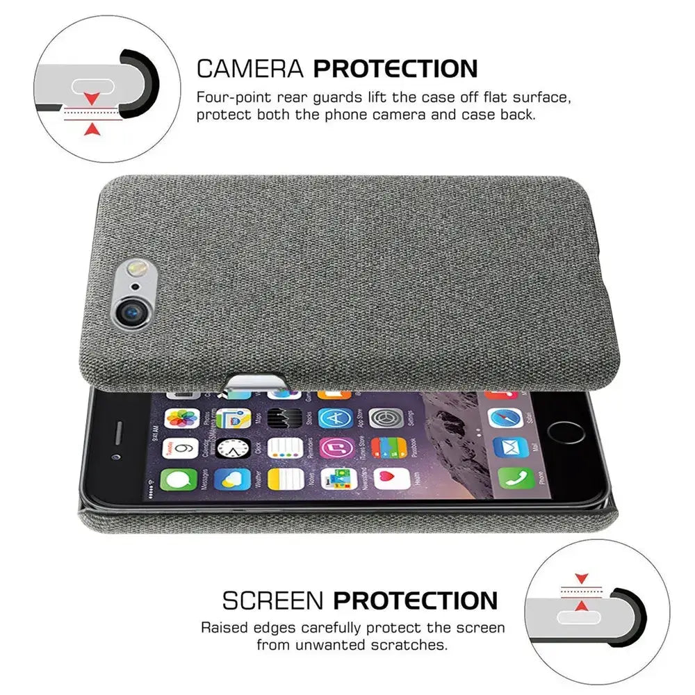 Gray textured fabric phone case for iphone se 2016 shown from the back with a sleek minimalist design and slim cover