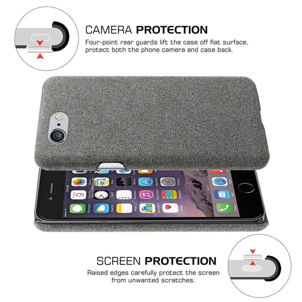 Gray textured fabric phone case for iphone se 2016 shown from the back with a sleek minimalist design and slim cover