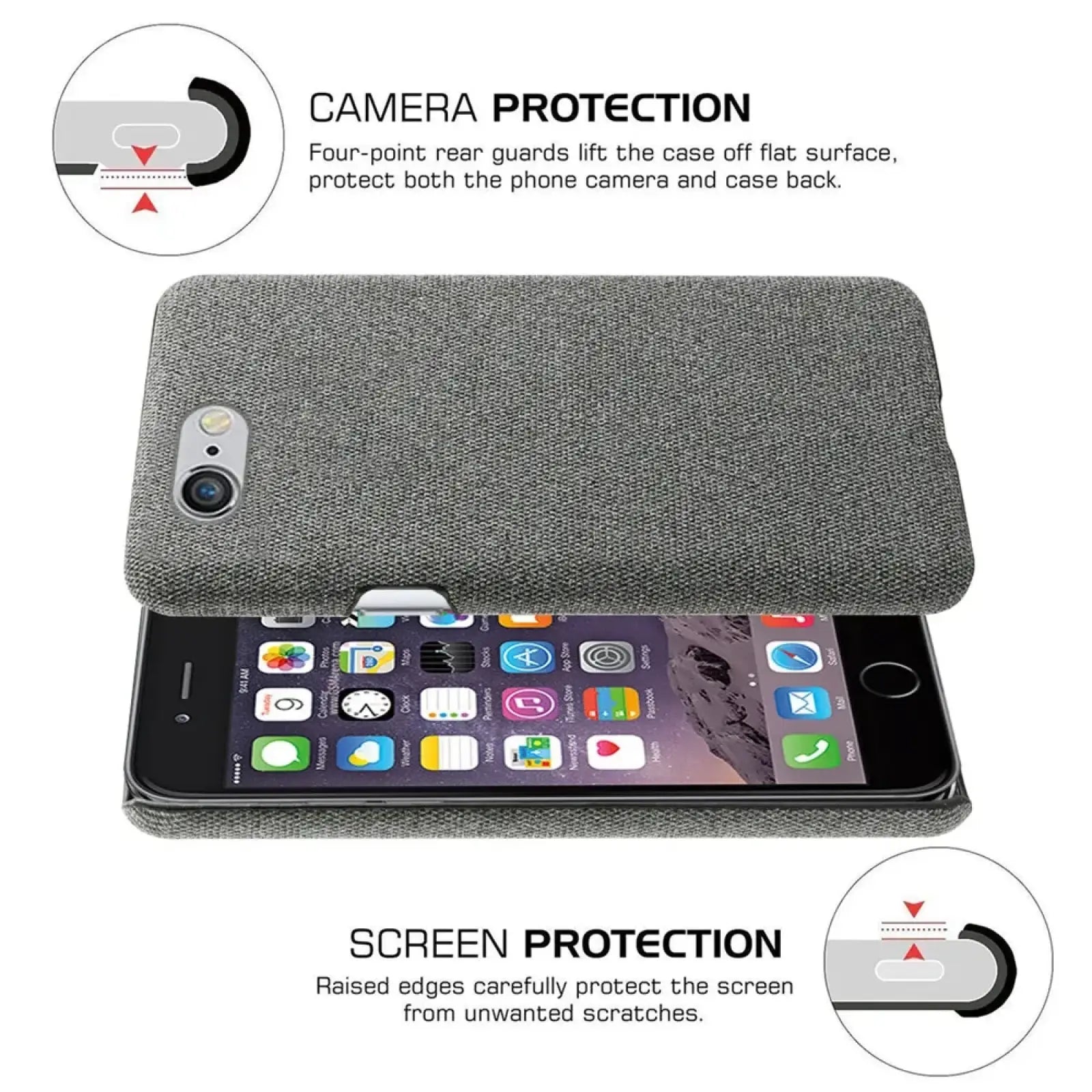 Gray textured fabric phone case for iphone se 2016 shown from the back with a sleek minimalist design and slim cover