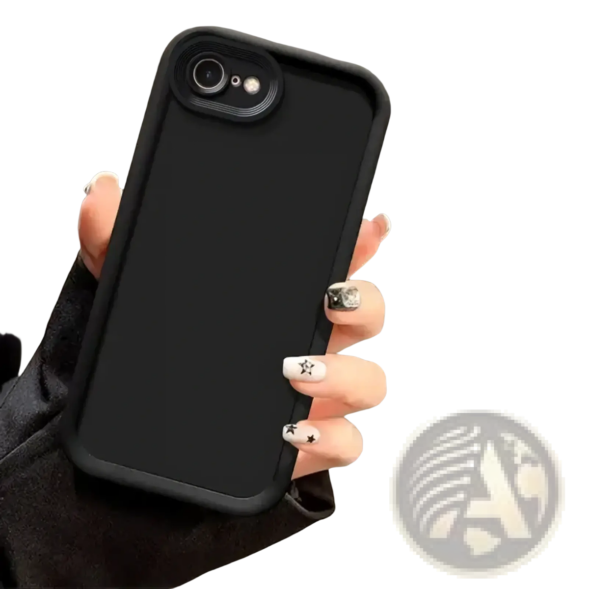 Black silicone iphone se 2022 matte shockproof case shown from the back with rounded edges and a matte finish