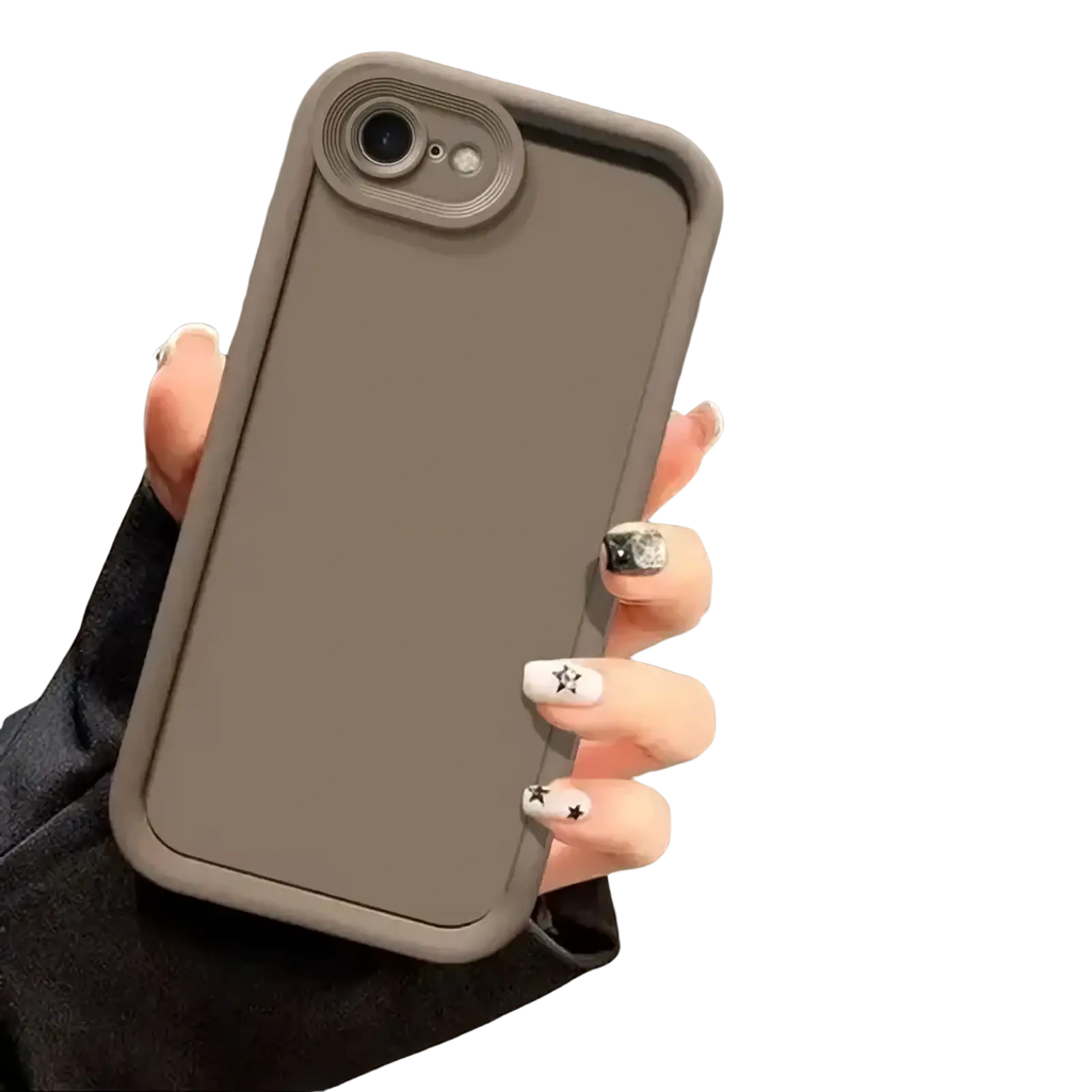 Iphone se 2022 matte shockproof case back side showing sleek matte gray finish with raised camera cutout and textured edges
