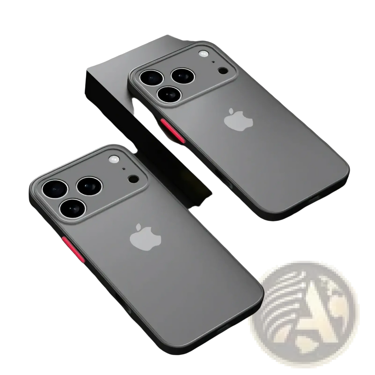 Gray iphone shown from the back with a transparent translucent armor shockproof case and red side accent