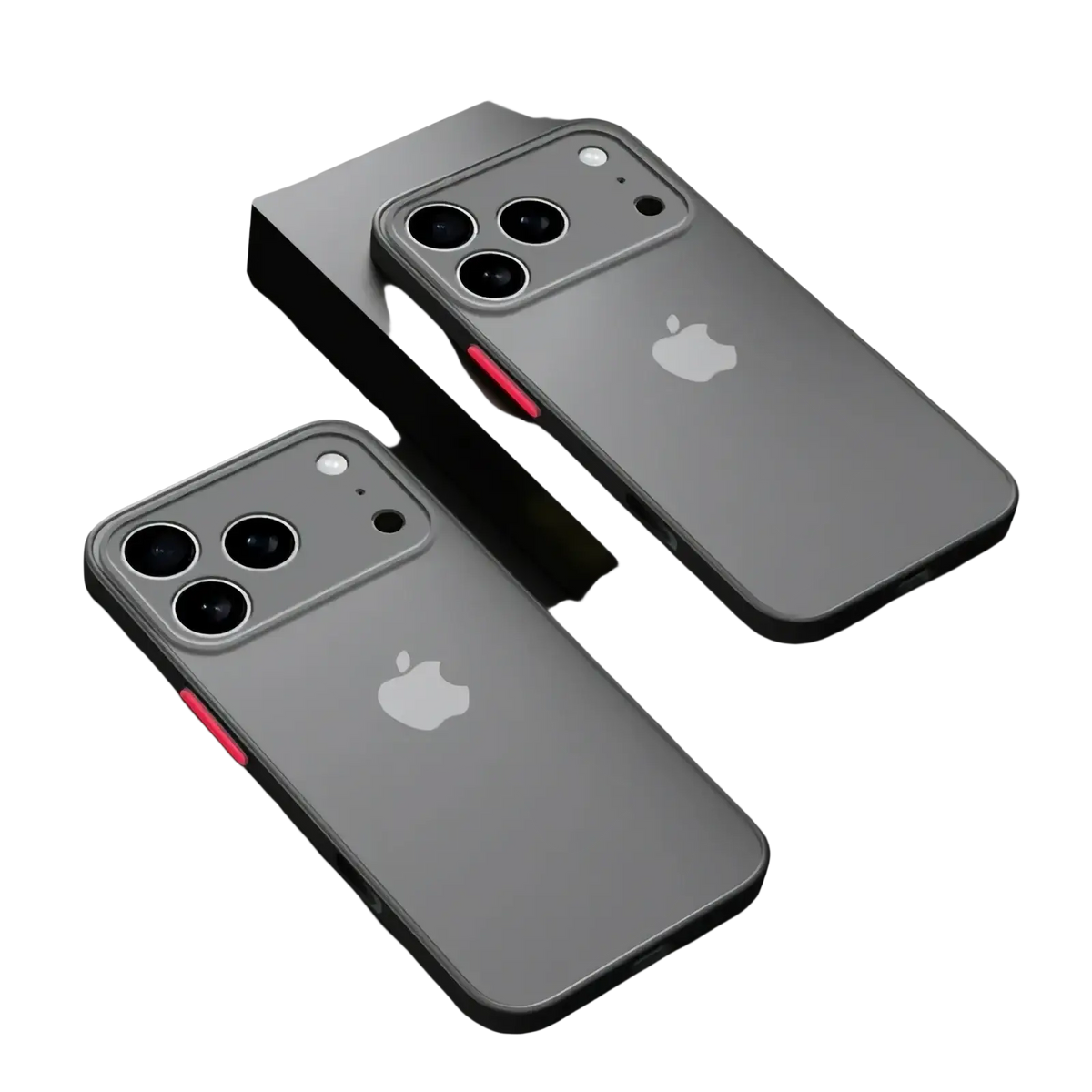 Gray iphone shown from the back with a transparent translucent armor shockproof case and red side accent