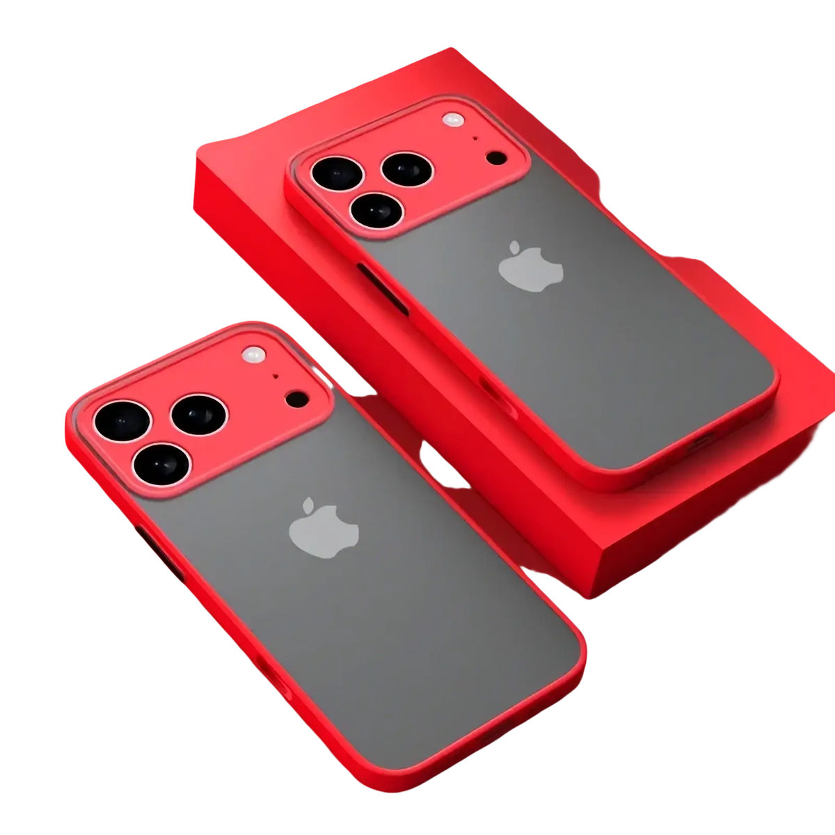 Back side of a red and gray iphone translucent armor shockproof case with a transparent back panel