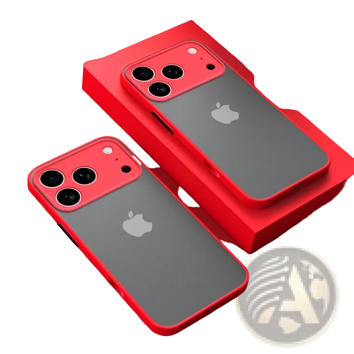 Back side of a red and gray iphone translucent armor shockproof case with a transparent back panel