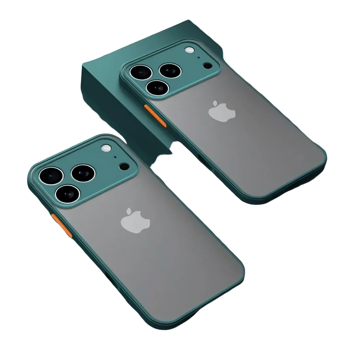 Teal-framed iphone translucent armor shockproof case with orange accent on the side shown from the back side