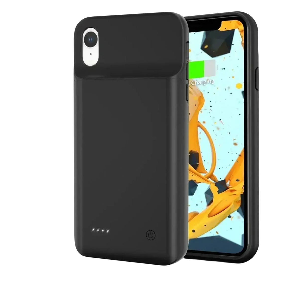 Black jayowade iphone xr battery power case with built-in battery charger port and sleek matte finish back view