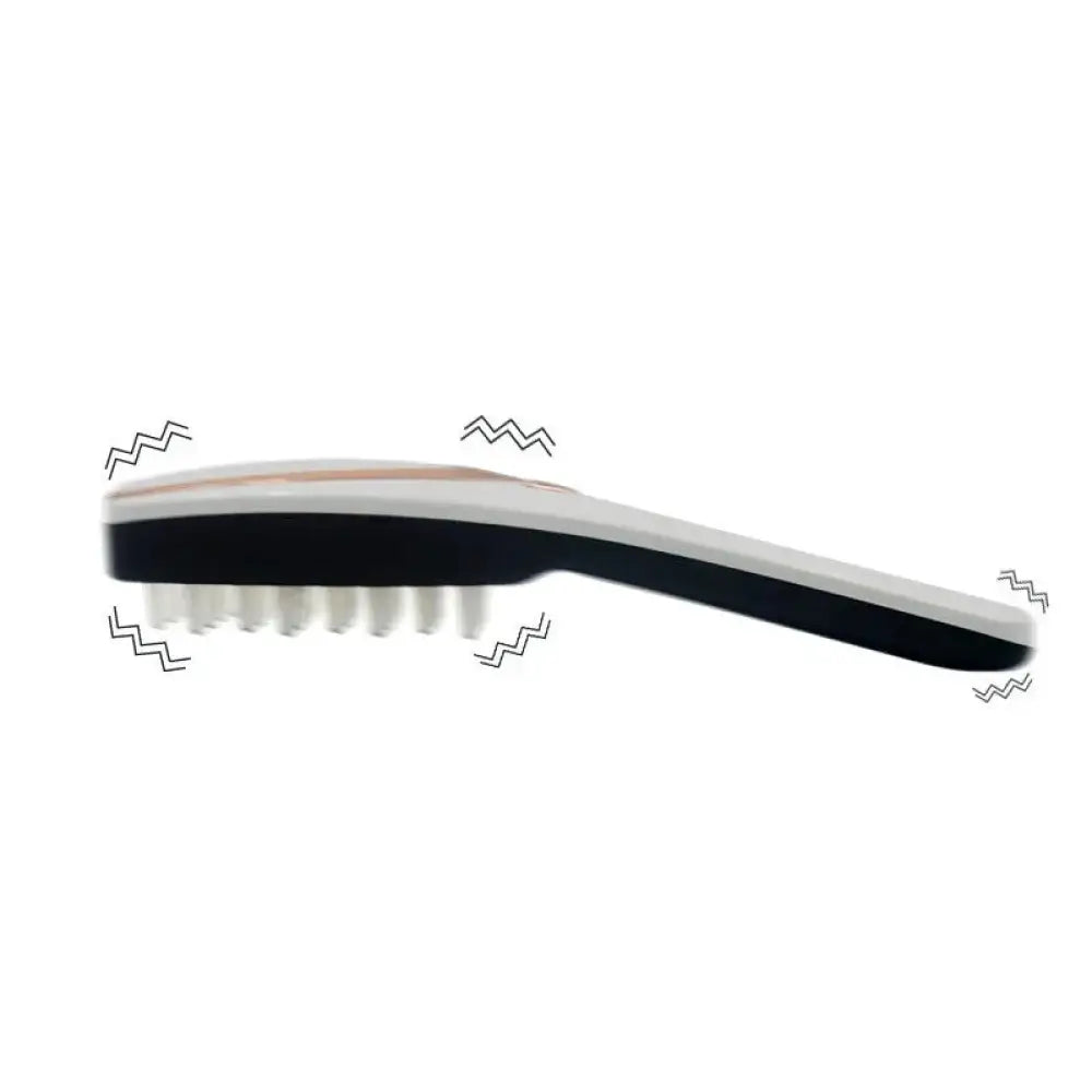 Black and white dual-sided nail brush with soft bristles for gentle manicure care shown from the back side